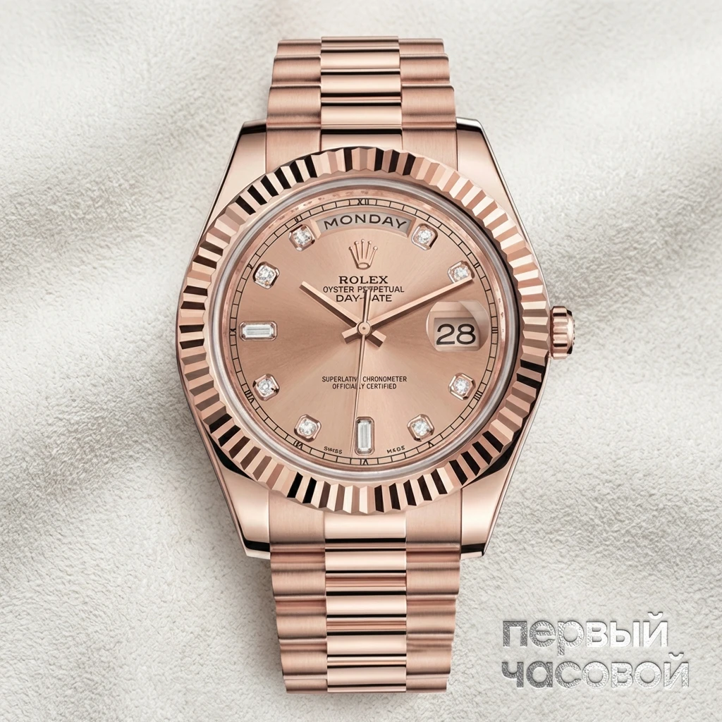 Rolex Day-Date II President Everose Gold Pink Dial Diamonds Index 218235 -0008
