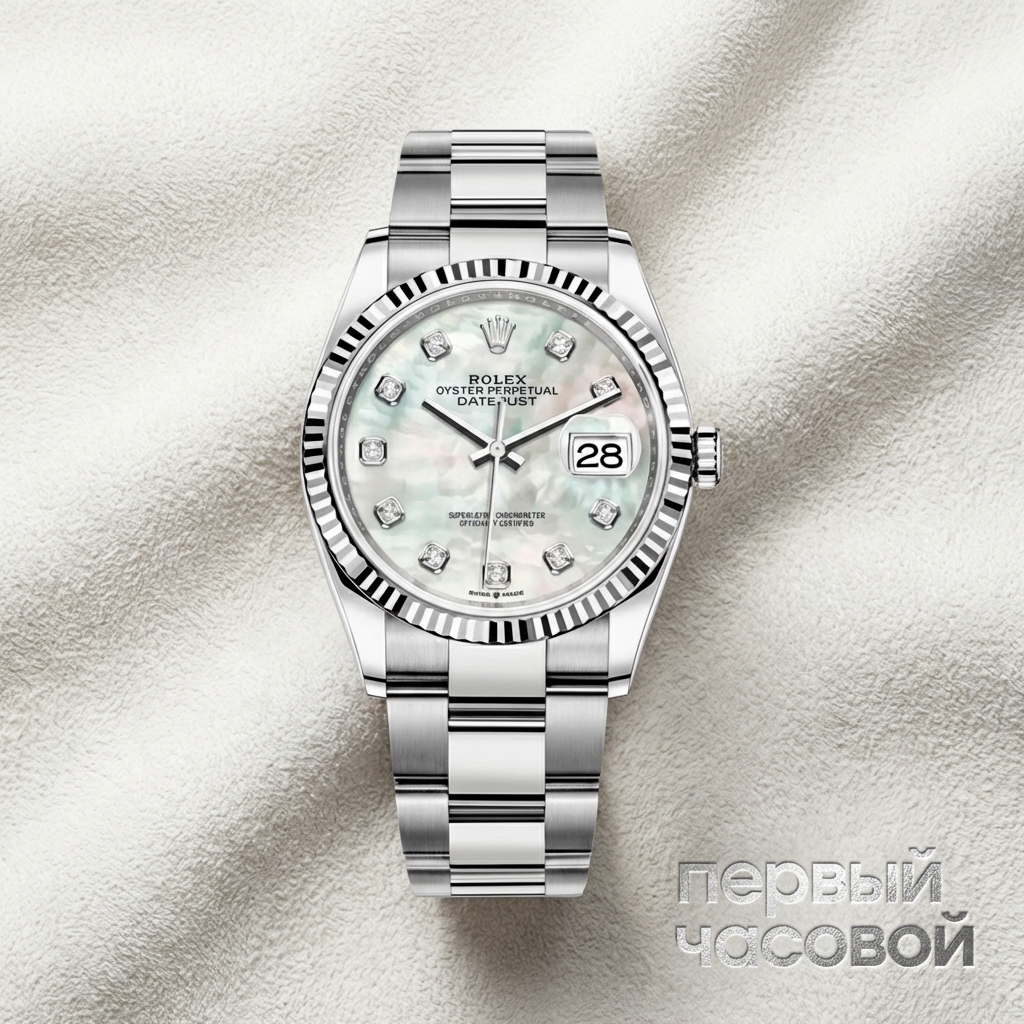 Rolex Datejust 36Mm Steel & White Gold Diamonds Mother Of Pearl