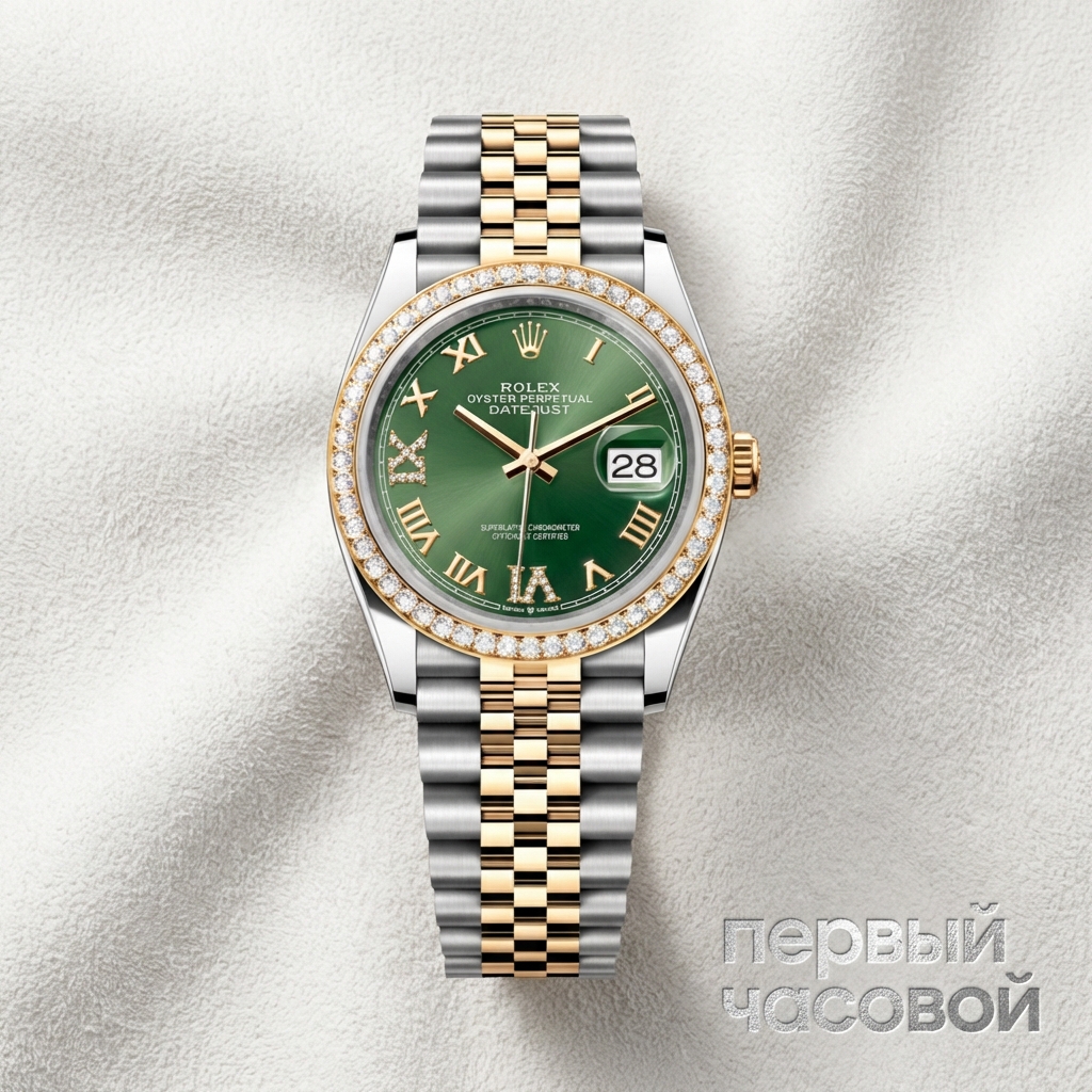 Rolex Datejust 36Mm Oystersteel Yellow Gold And Diamonds Green Dial