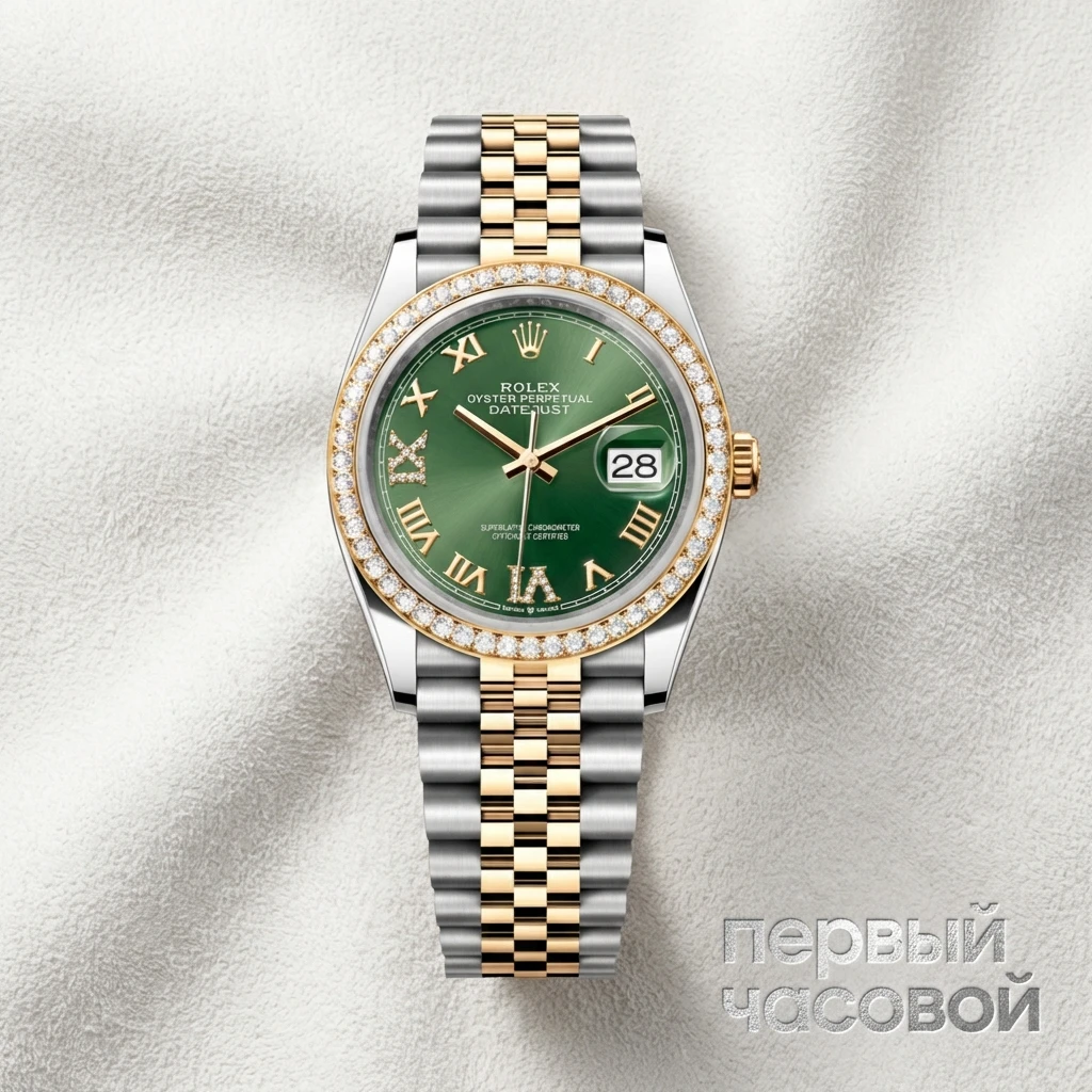 Rolex Datejust 36Mm Oystersteel Yellow Gold And Diamonds Green Dial 126283RBR