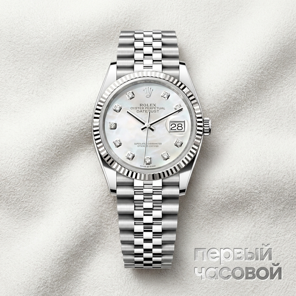 Rolex Datejust 36Mm Steel & White Gold Diamonds Mother Of Pearl