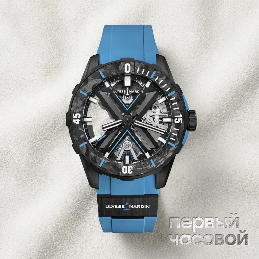 Купить элитные часы Ulysse N Diver X Skeleton Azure 44 mm 3723-170-2b/3a: в наличии в Москве!
