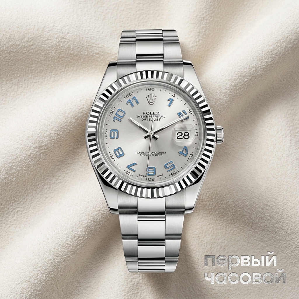 Rolex Oyster Perpetual Datejust II White Gold Fluted Bezel Silver Arabic Dial