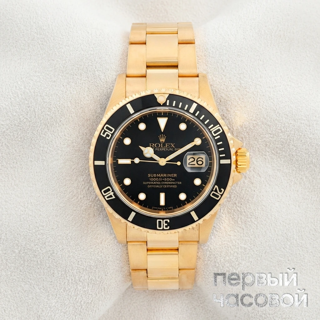 Купить элитные часы Rolex SUBMARINER YELLOW GOLD WATCH BLACK DIAL 16618: в наличии в Москве!