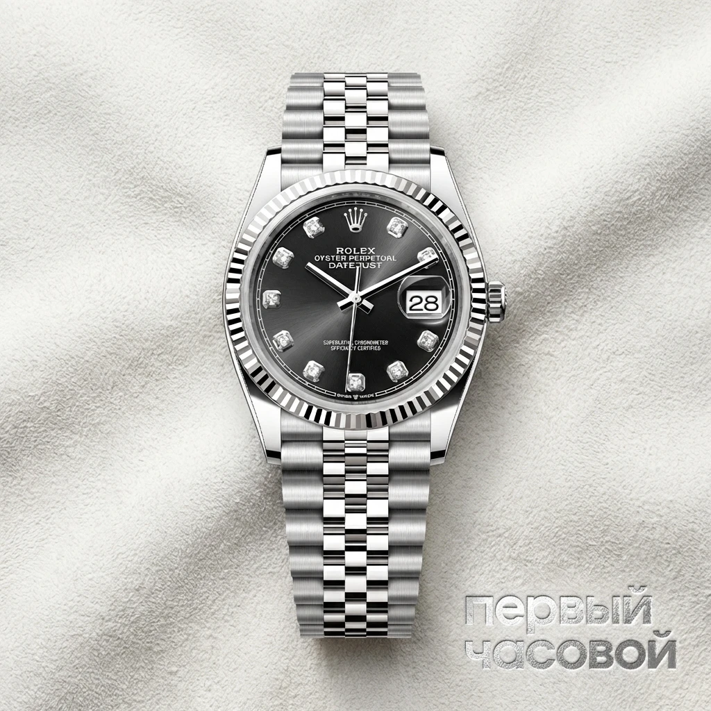 Rolex Datejust 36Mm Steel & White Gold Black Dial Diamonds 126234G