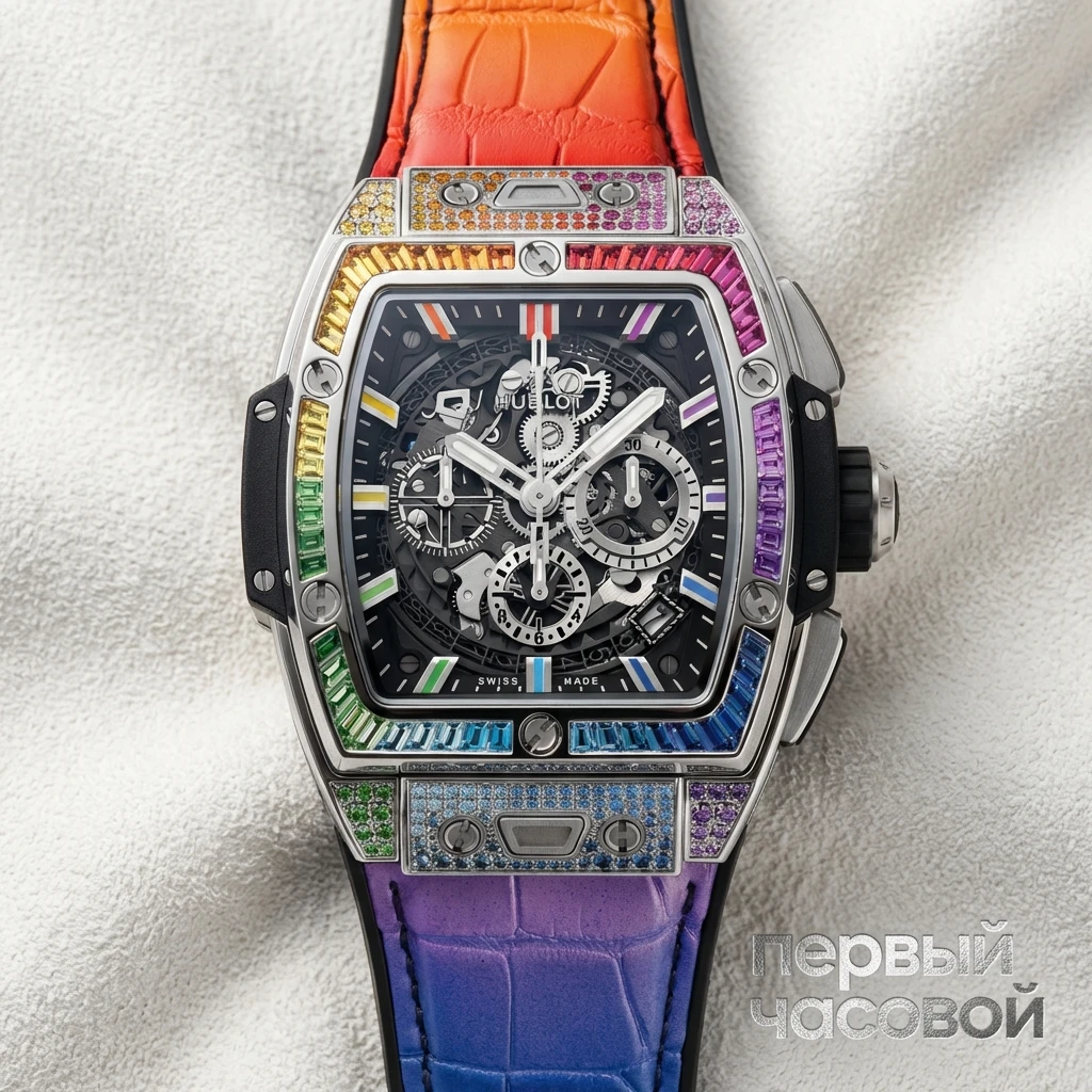 Купить элитные часы Hublot Shaped Spirit Of Big Bang Titanium Rainbow 642.NX.0117.LR.0999: в наличии в Москве!