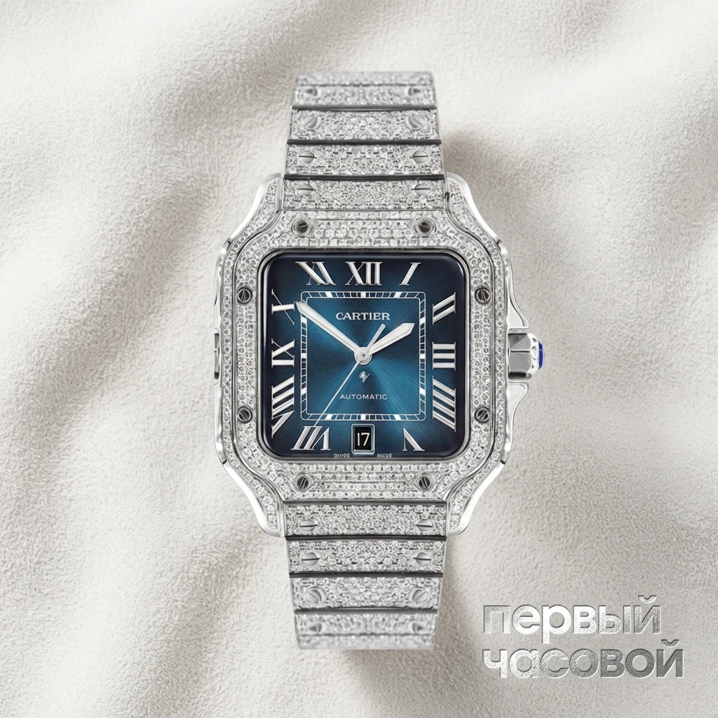 Купить элитные часы Cartier Santos Custom Diamond Set Blue Dial WSSA0030 FIX: в наличии в Москве!