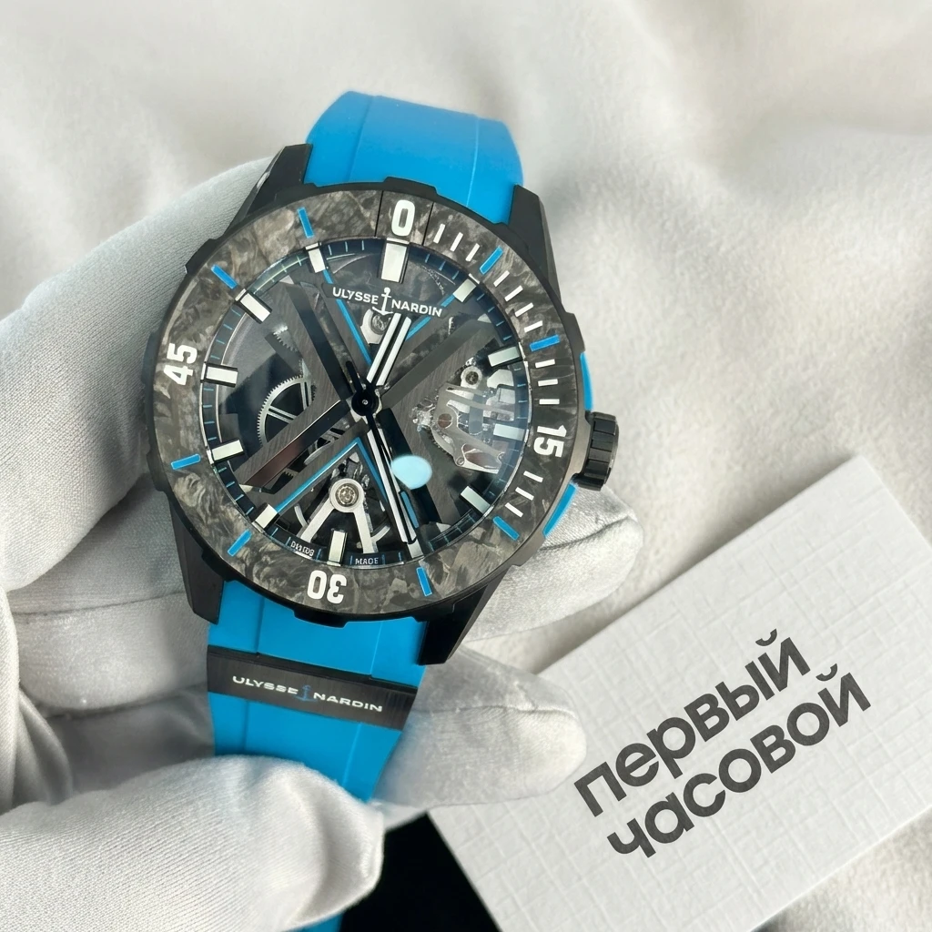 Купить элитные часы Ulysse N Diver X Skeleton Azure 44 mm 3723-170-2b/3a: в наличии в Москве!