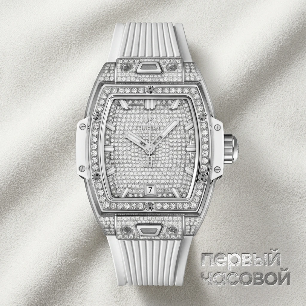 Купить элитные часы Hublot Shaped Spirit Of Big Bang Titanium White Full Pave 662.NE.9000.RW.1604: в наличии в Москве!