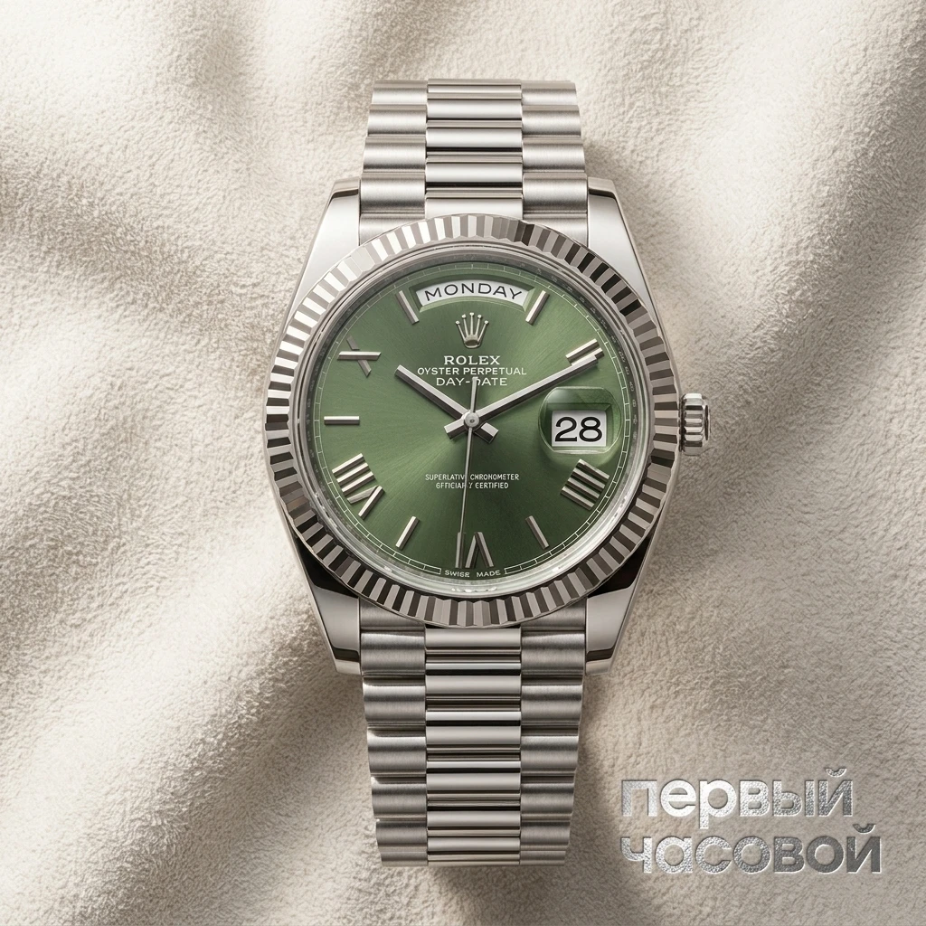 Купить элитные часы Rolex Oyster Perpetual White Gold Day-Date Olive Dial 228239-0033: в наличии в Москве!