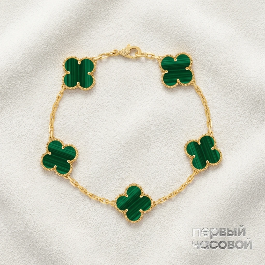 Купить украшение Van Cleef &amp; Arpels Vintage Alhambra Bracelet, 5 motifs, Malachite VCARL80900: в наличии в Москве!