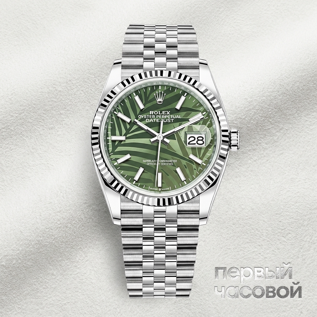 Rolex Datejust 36 Mm Green Palm Motif Dial