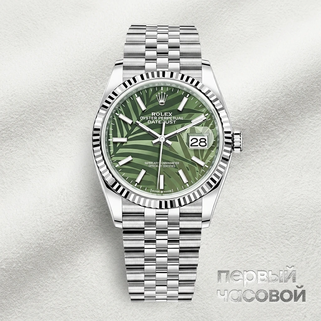 Rolex Datejust 36 Mm Green Palm Motif Dial 126234