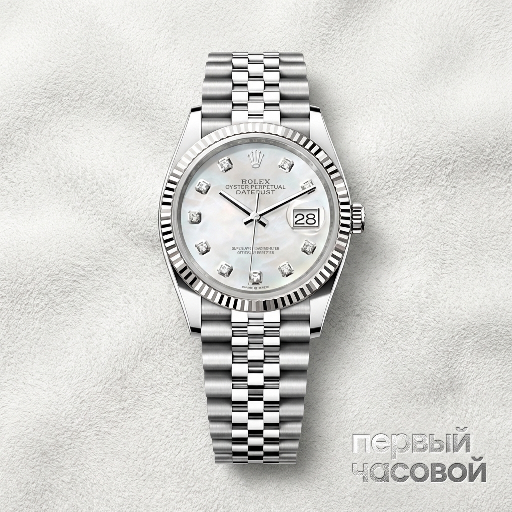 Rolex Datejust 36Mm Steel & White Gold Diamonds Mother Of Pearl