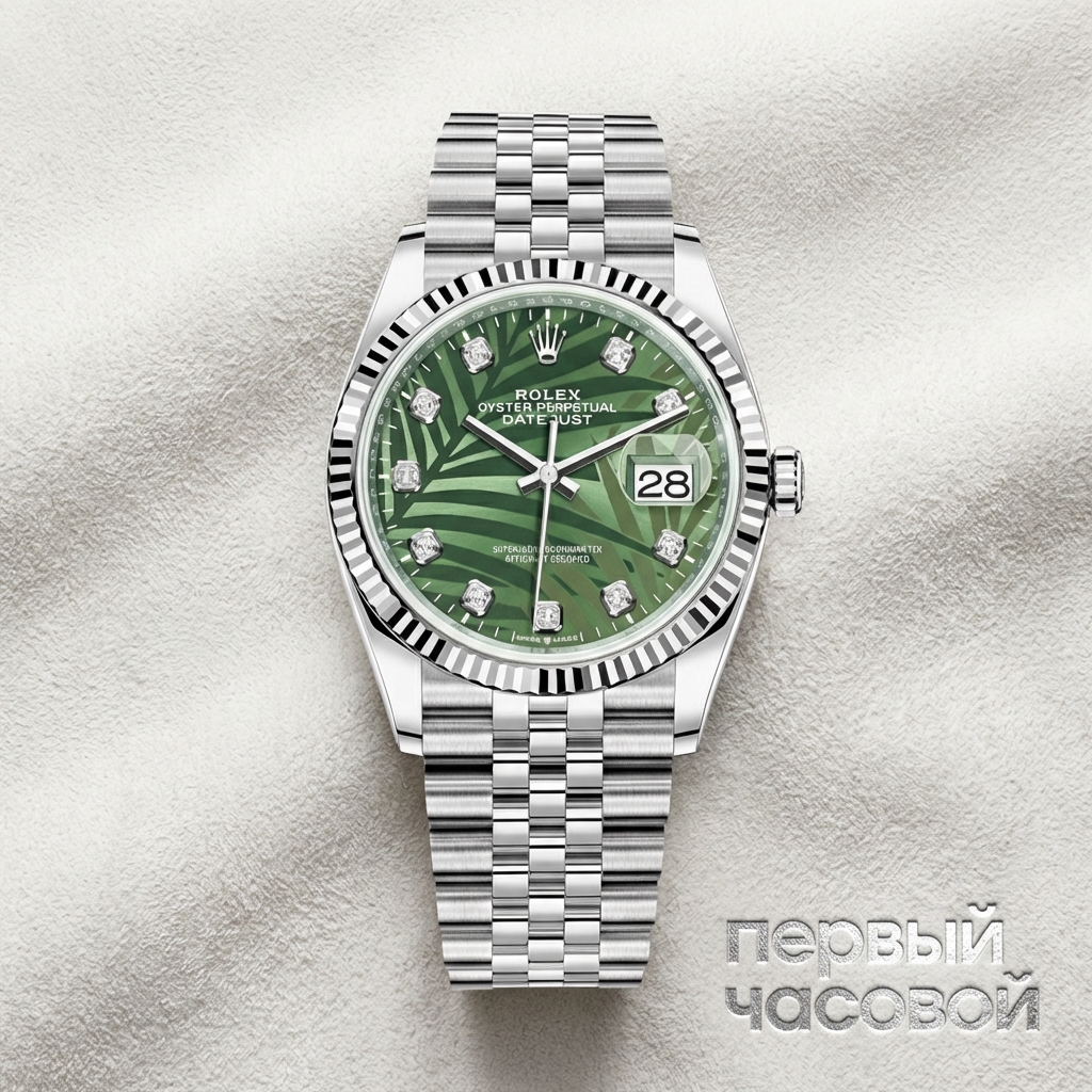 Rolex Datejust 36 Mm Green Palm Motif Dial With Diamonds
