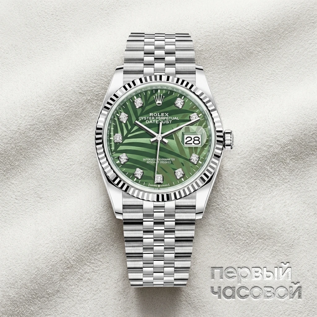 Rolex Datejust 36 Mm Green Palm Motif Dial With Diamonds 126234