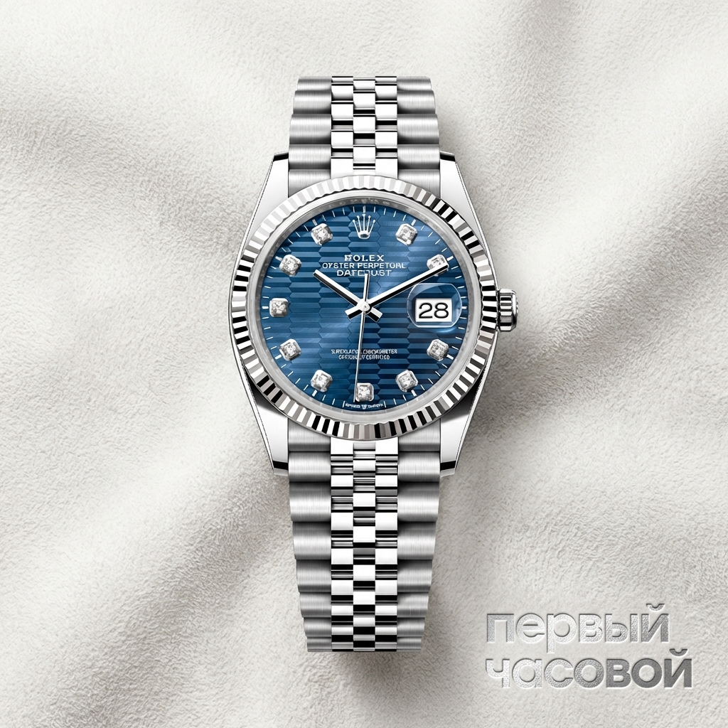 Rolex Datejust 36Mm Steel & White Gold Blue Fluted Motif Dial Diamonds