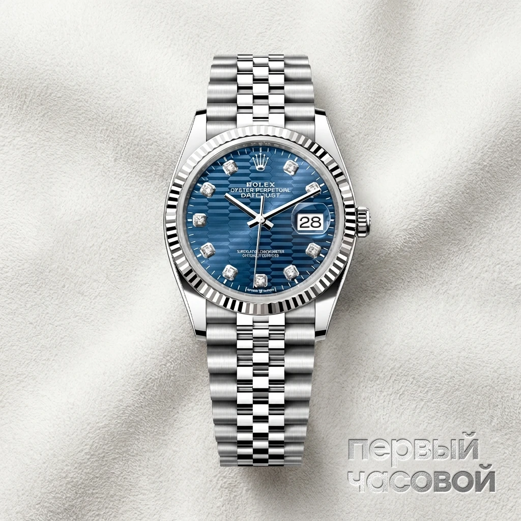 Rolex Datejust 36Mm Steel & White Gold Blue Fluted Motif Dial Diamonds 126234G