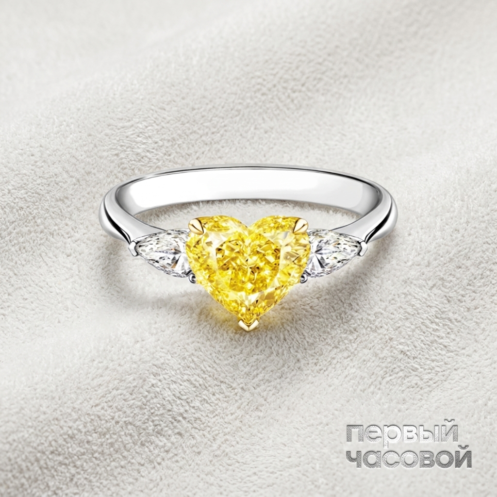 Studio jewelry Кольцо 1,41 ct. Fancy Intense Yellow/VVS1 (Heart Diamond)