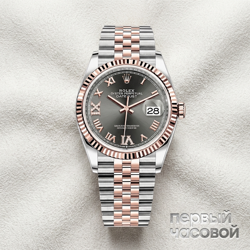 Rolex Datejust 36Mm Steel And Everose Gold Slate And 6, 9 Diamonds