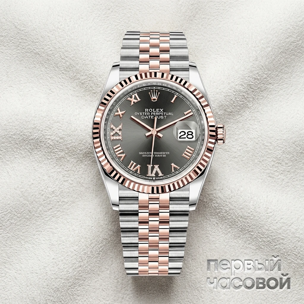 Rolex Datejust 36Mm Steel And Everose Gold Slate And 6, 9 Diamonds 126231
