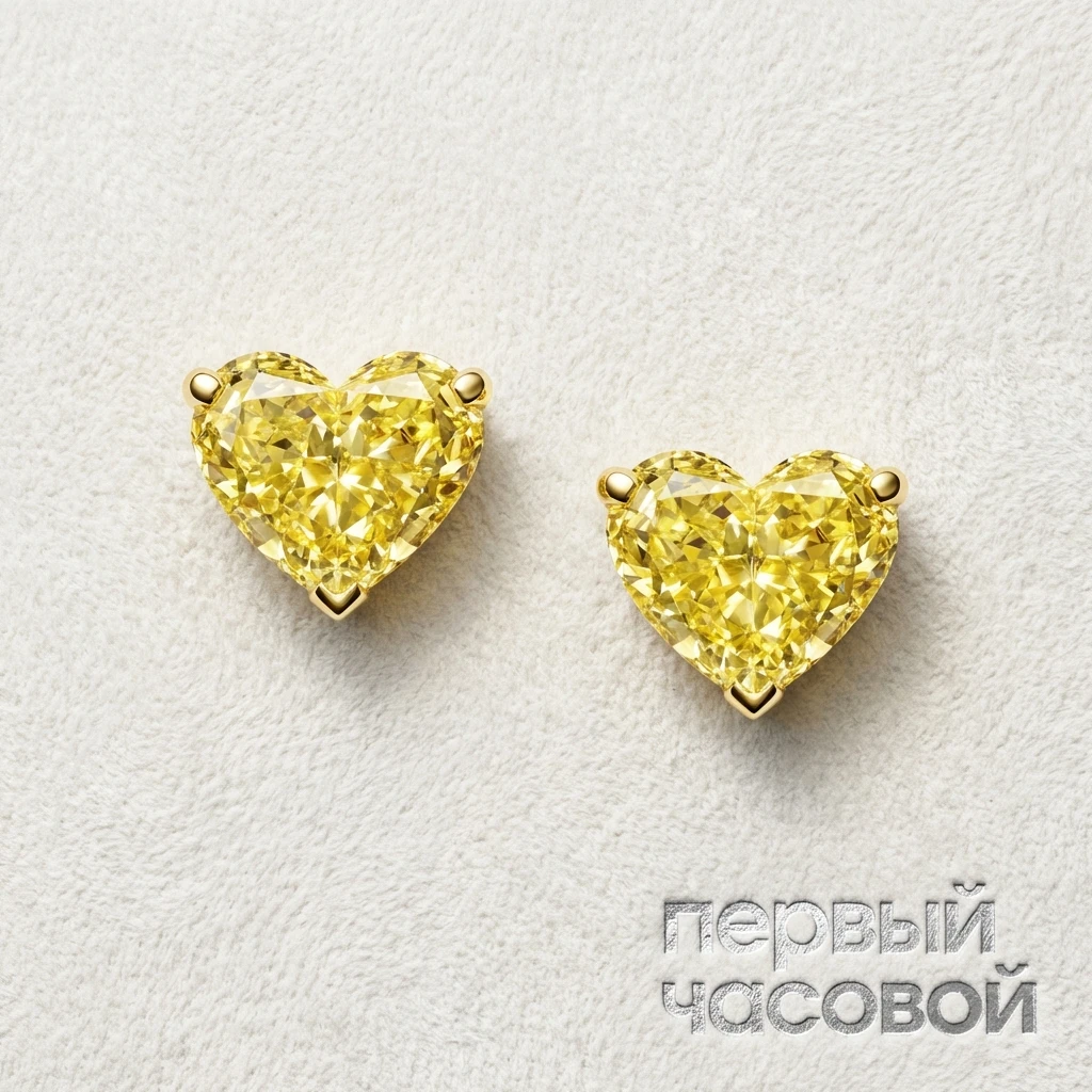 Купить украшение Studio jewelry Серьги 1,01/1,02 ct. Fancy Intense Yellow/VVS2-VS1 Heart Diamonds : в наличии в Москве!