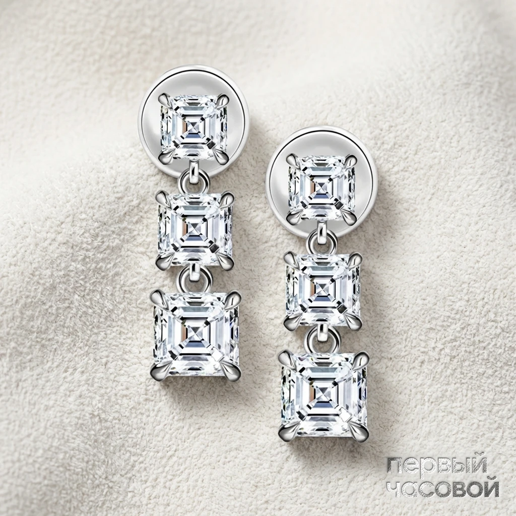 Купить украшение Studio jewelry Серьги с бриллиантами 4,43 ct. H/VVS2-VS1 (Asscher cut) : в наличии в Москве!