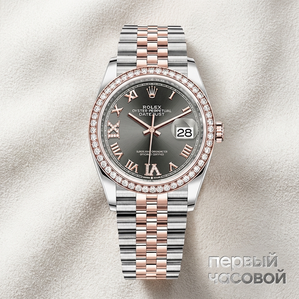Rolex Oyster Perpetual Datejust 36 mm Everose gold and factory diamonds