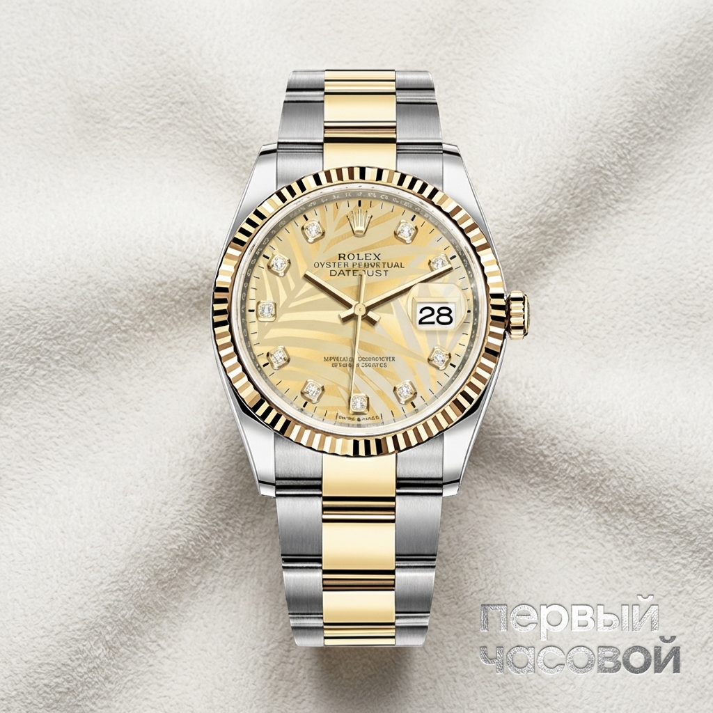 Rolex Datejust 36Mm Steel & Yellow Gold Palm Motif Diamond