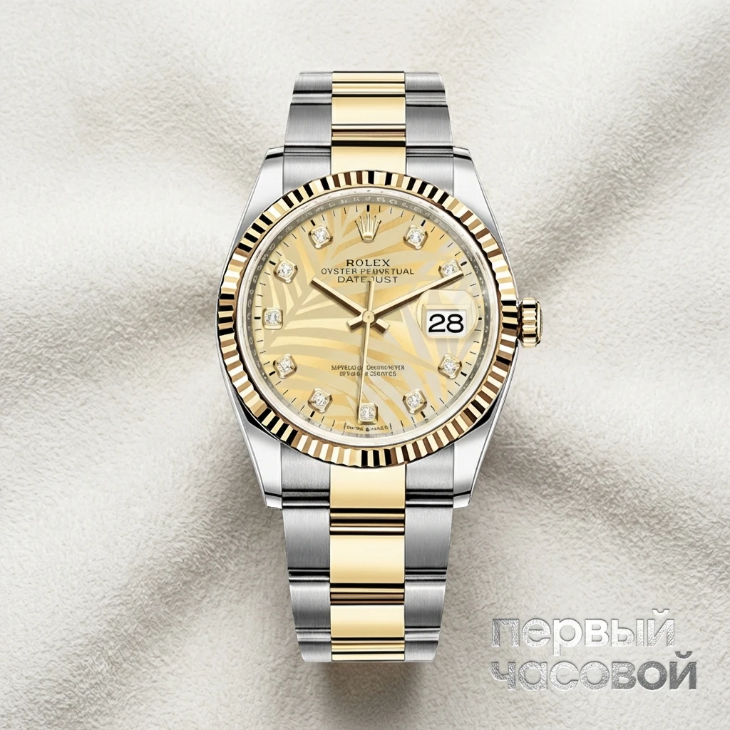 Rolex Datejust 36Mm Steel & Yellow Gold Palm Motif Diamond 126233-0039
