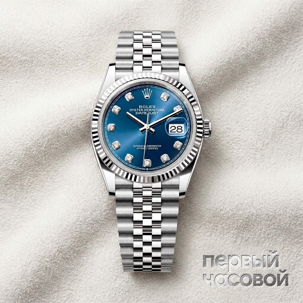 Rolex Datejust 36Mm Rolex Blue Dial Diamond Index