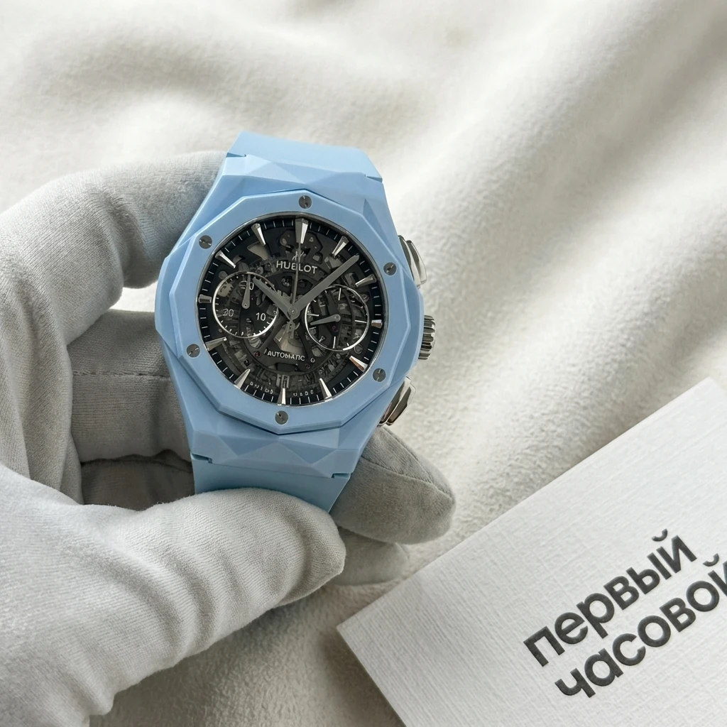 Купить элитные часы Hublot Classic Fusion Aerofusion Chronograph Orlinski Sky Blue Ceramic 525.ES.0170.RX.ORL22: в наличии в Москве!