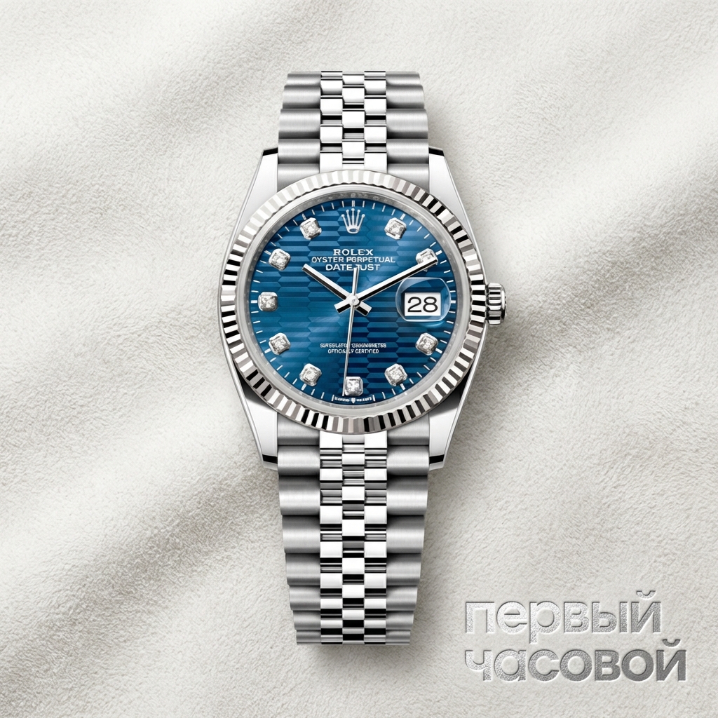 Rolex Datejust 36Mm Blue Motif Dial Diamond Index