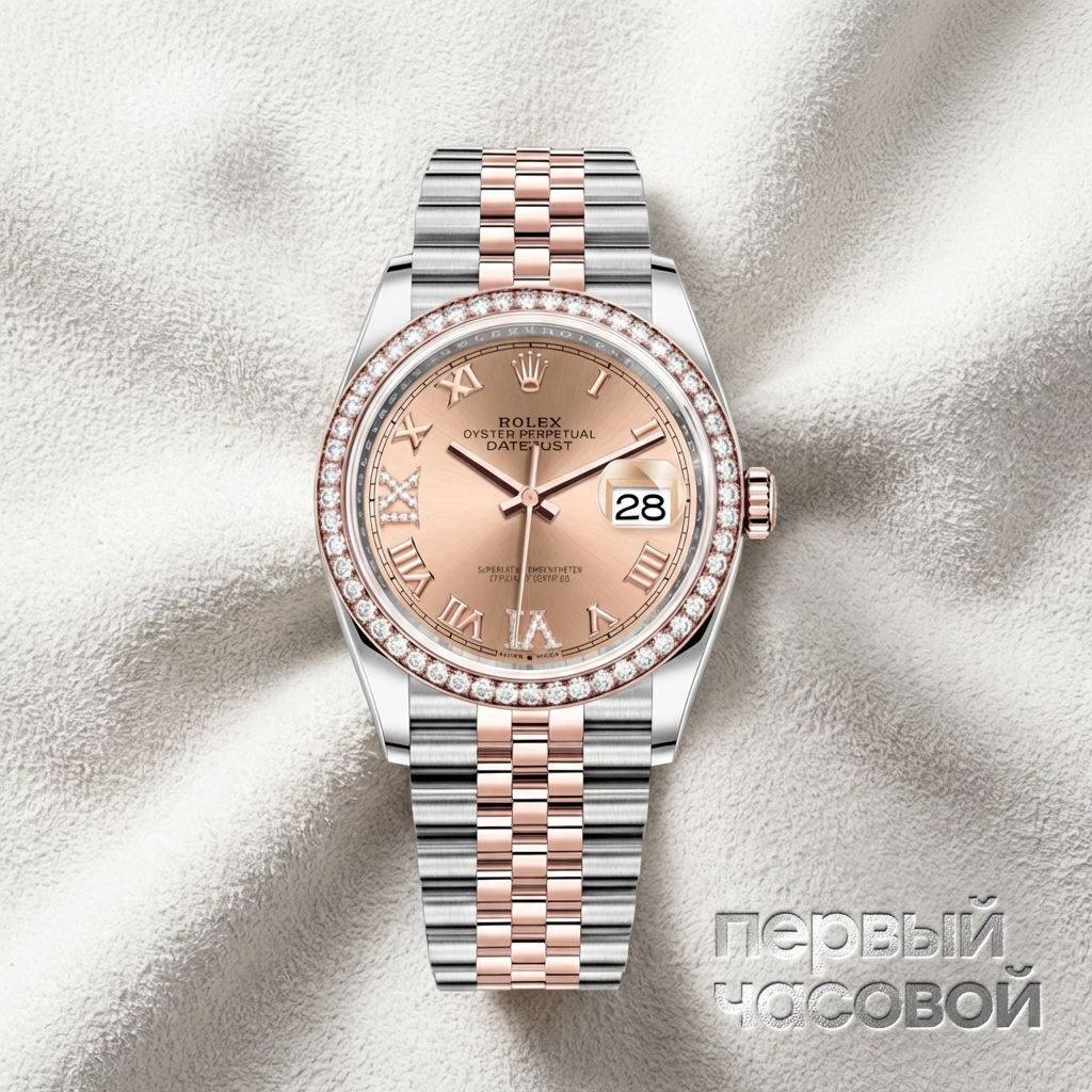 Rolex Oyster Perpetual Datejust 36 Mm Everose Rolesor Diamonds Pink Dial