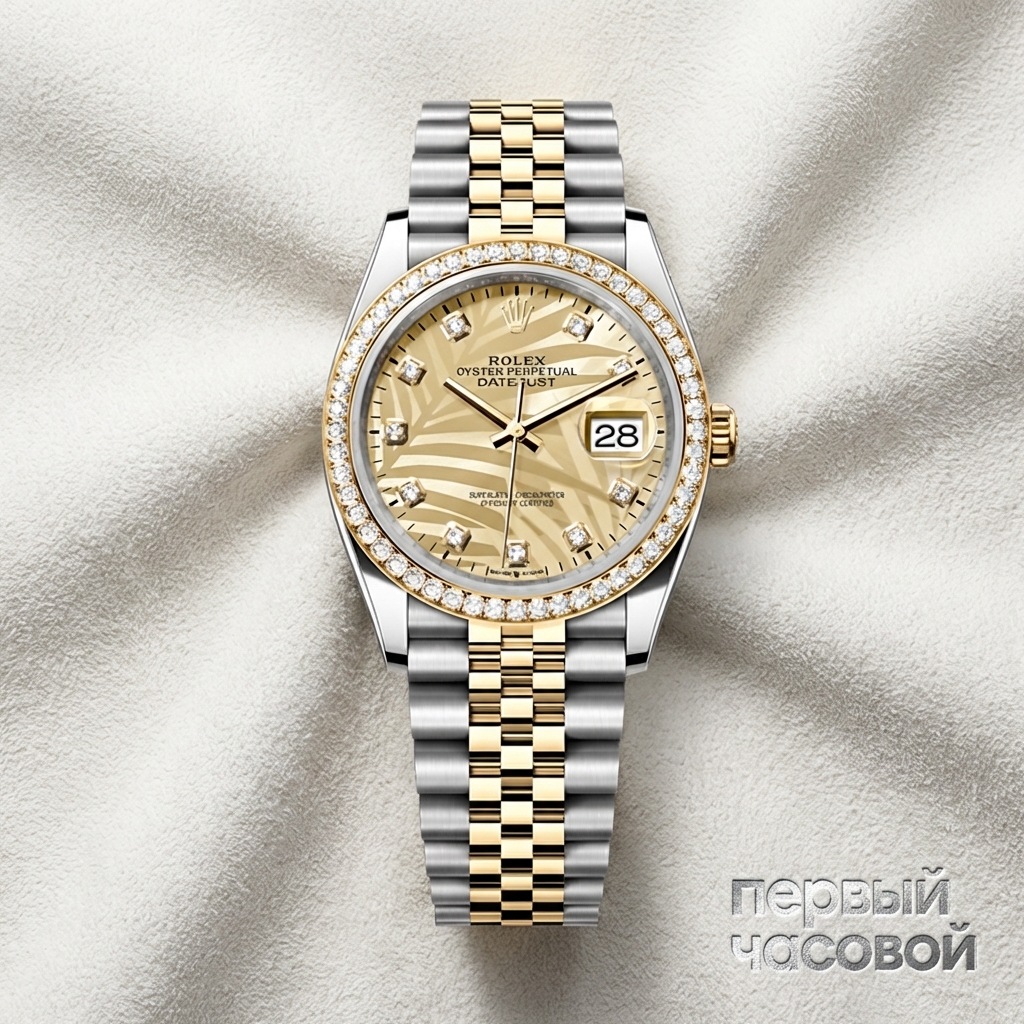 Rolex Datejust 36Mm Oystersteel Yellow Gold And Diamonds Golden Palm-Motif