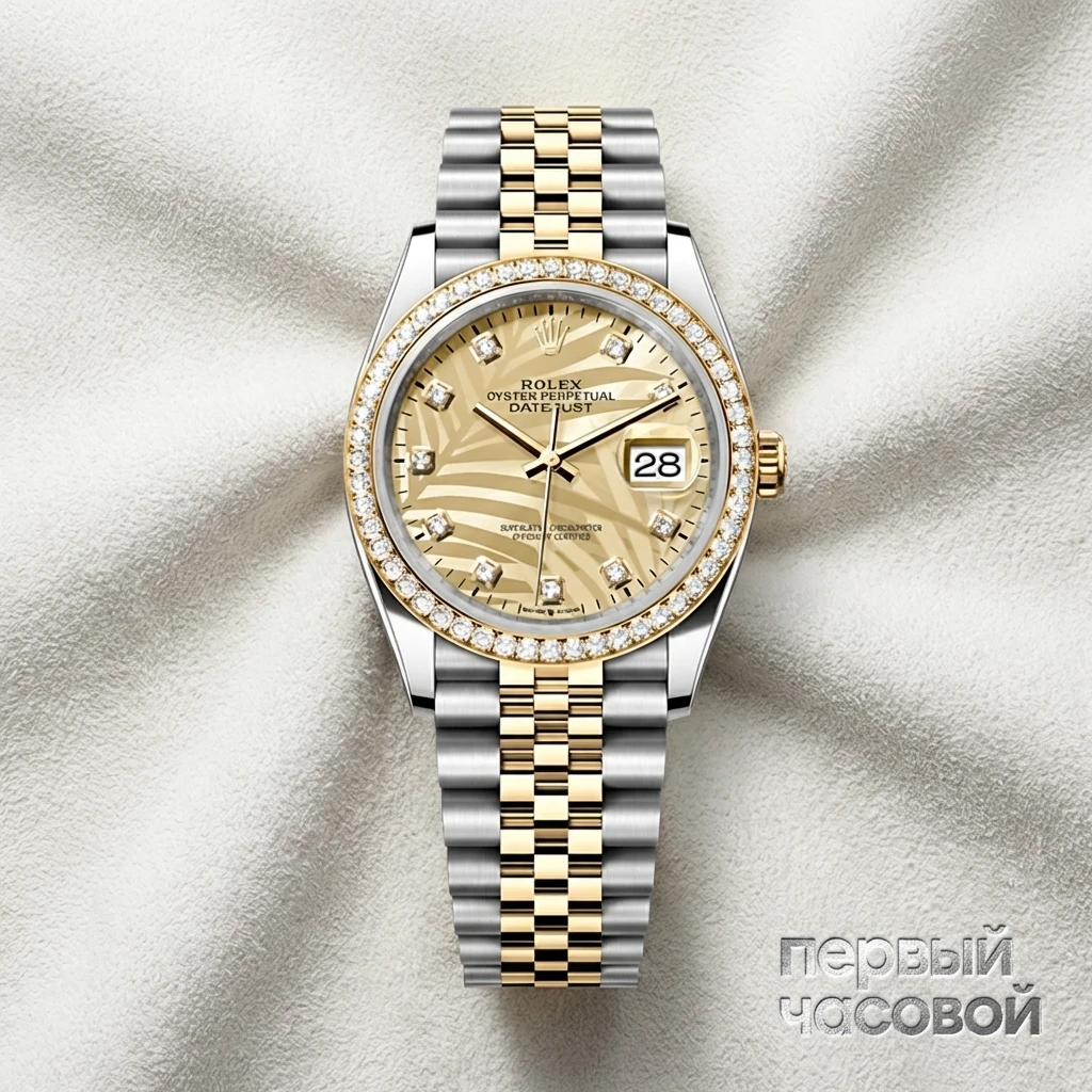 Rolex Datejust 36Mm Oystersteel Yellow Gold And Diamonds Golden Palm-Motif 126283RBR