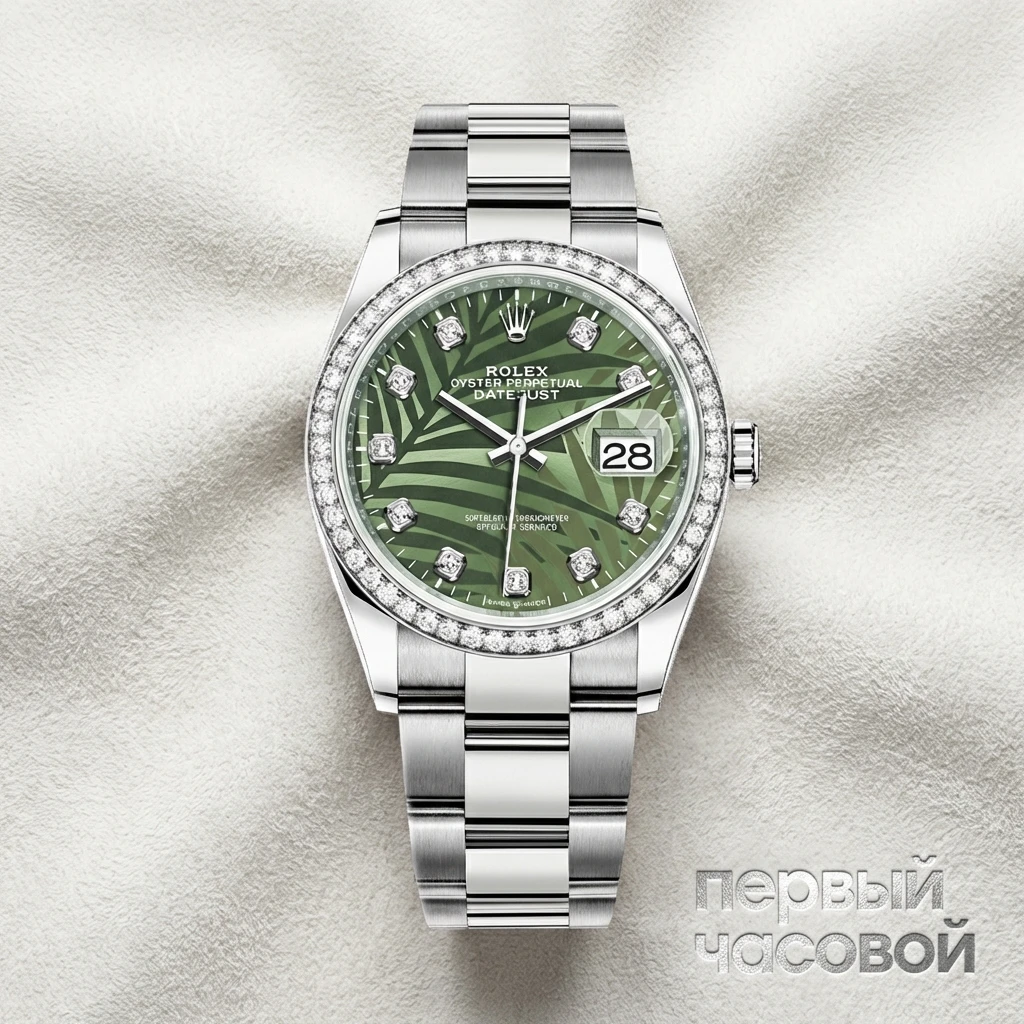 Купить элитные часы Rolex DATEJUST 36 OYSTERSTEEL and White Gold Diamonds Bezel Palm Motif 126284RBR: в наличии в Москве!