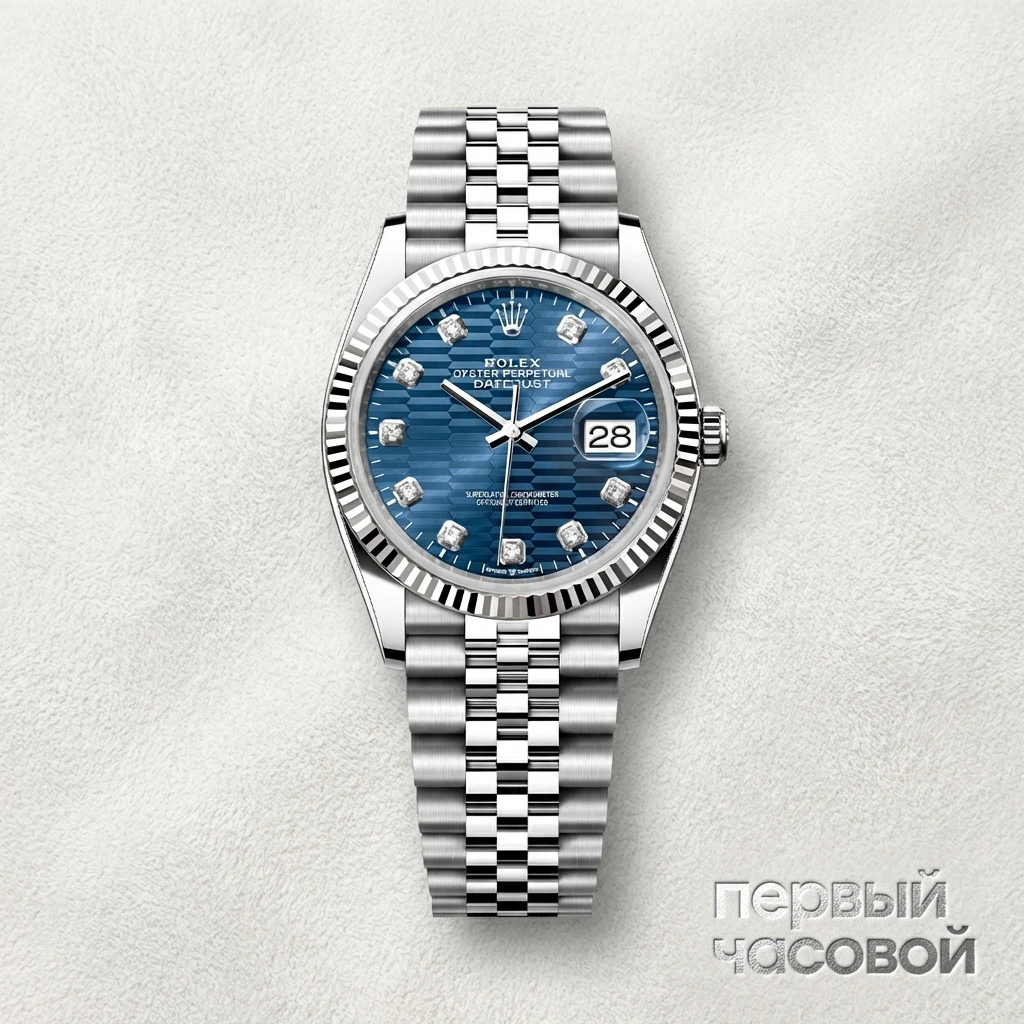 Rolex Datejust 36Mm Steel & White Gold Blue Fluted Motif Dial Diamonds 126234