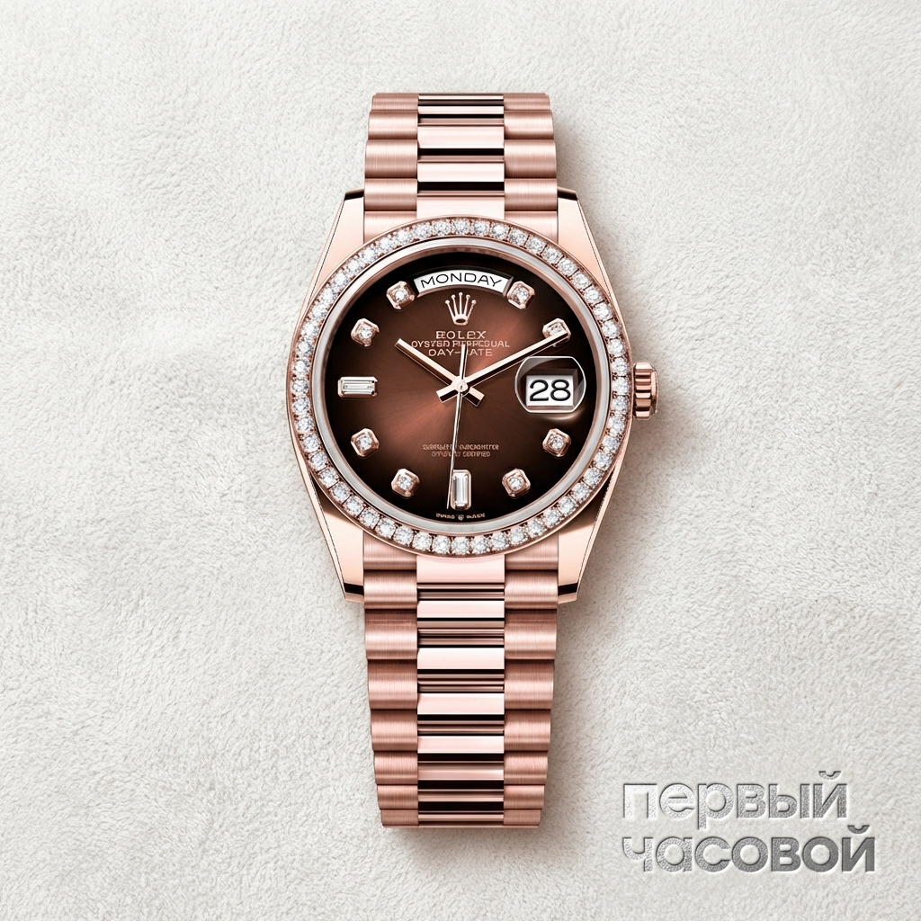 Rolex Day-Date 36 Mm Everose Gold Chocolate Dial Diamond Bezel