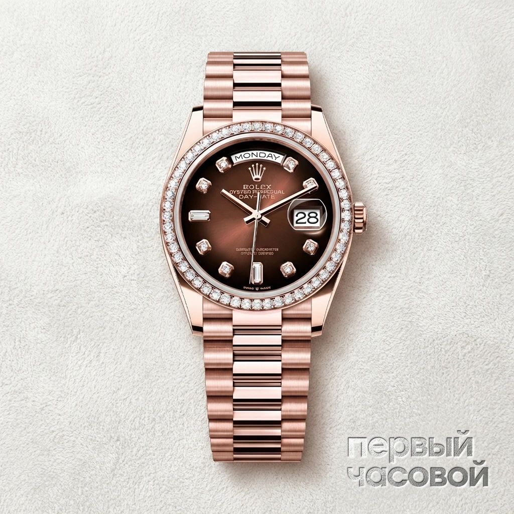 Rolex Day-Date 36 Mm Everose Gold Chocolate Dial Diamond Bezel 128345RBR