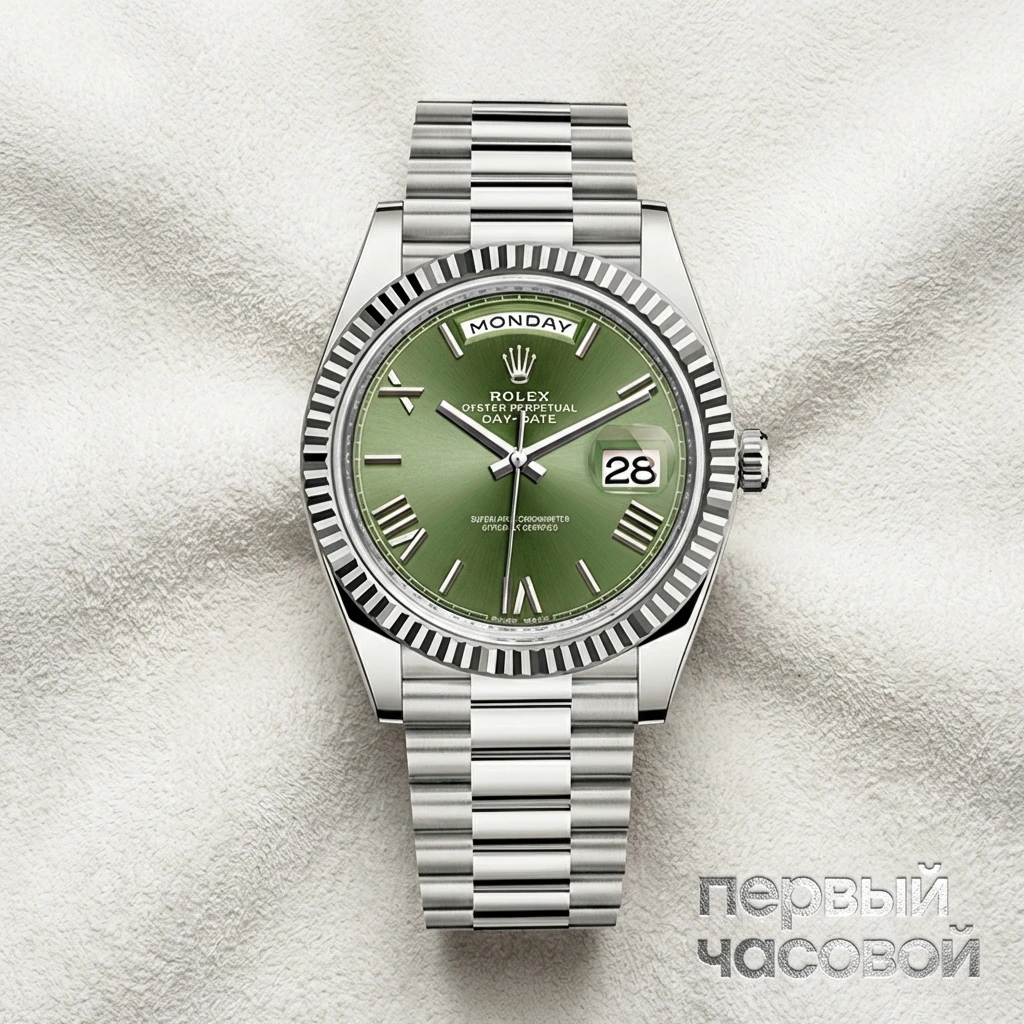 Купить элитные часы Rolex Oyster Perpetual White Gold Day-Date Olive Dial 228239-0033: в наличии в Москве!