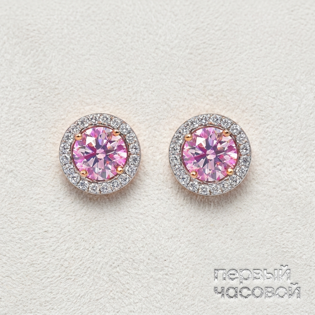 Studio jewelry Серьги 0,80/0,81 ct. Faint Pink/VS2-Si1 (Round Diamonds)
