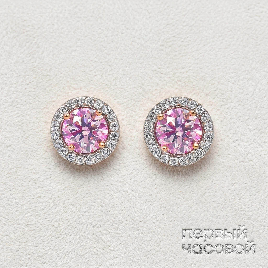 Studio jewelry Серьги 0,80/0,81 ct. Faint Pink/VS2-Si1 (Round Diamonds)