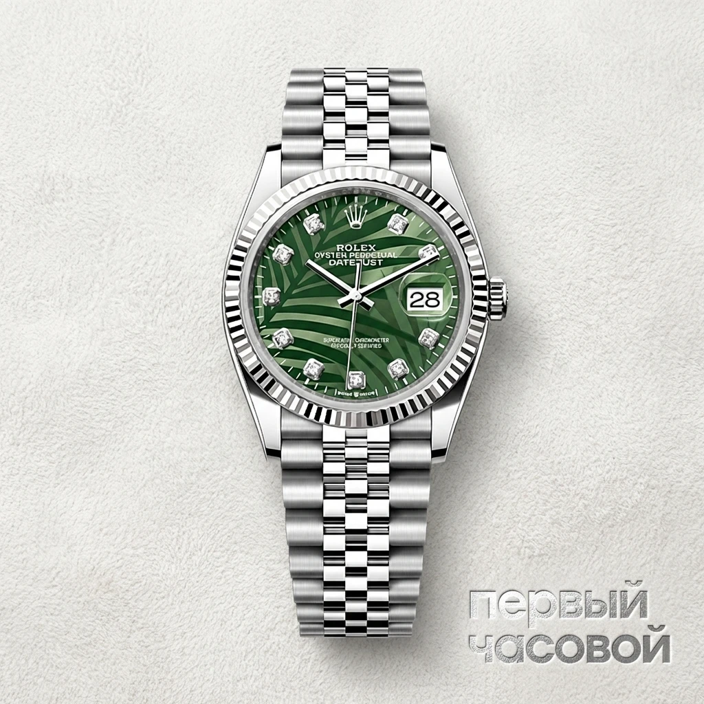 Купить элитные часы Rolex Datejust 36 mm Green Palm Motif Dial With Diamonds 2023 126234: в наличии в Москве!