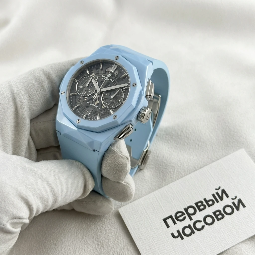 Купить элитные часы Hublot Classic Fusion Aerofusion Chronograph Orlinski Sky Blue Ceramic 525.ES.0170.RX.ORL22: в наличии в Москве!