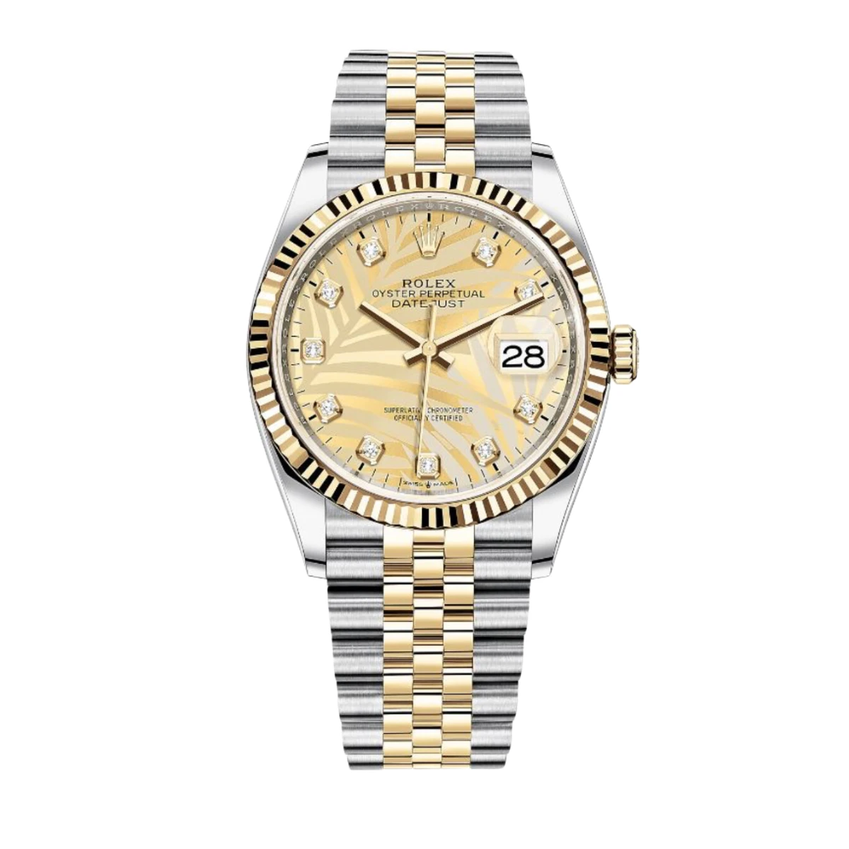 Купить элитные часы Rolex Datejust 36mm Steel &amp; Yellow Gold Palm Motif 126233: в наличии в Москве!