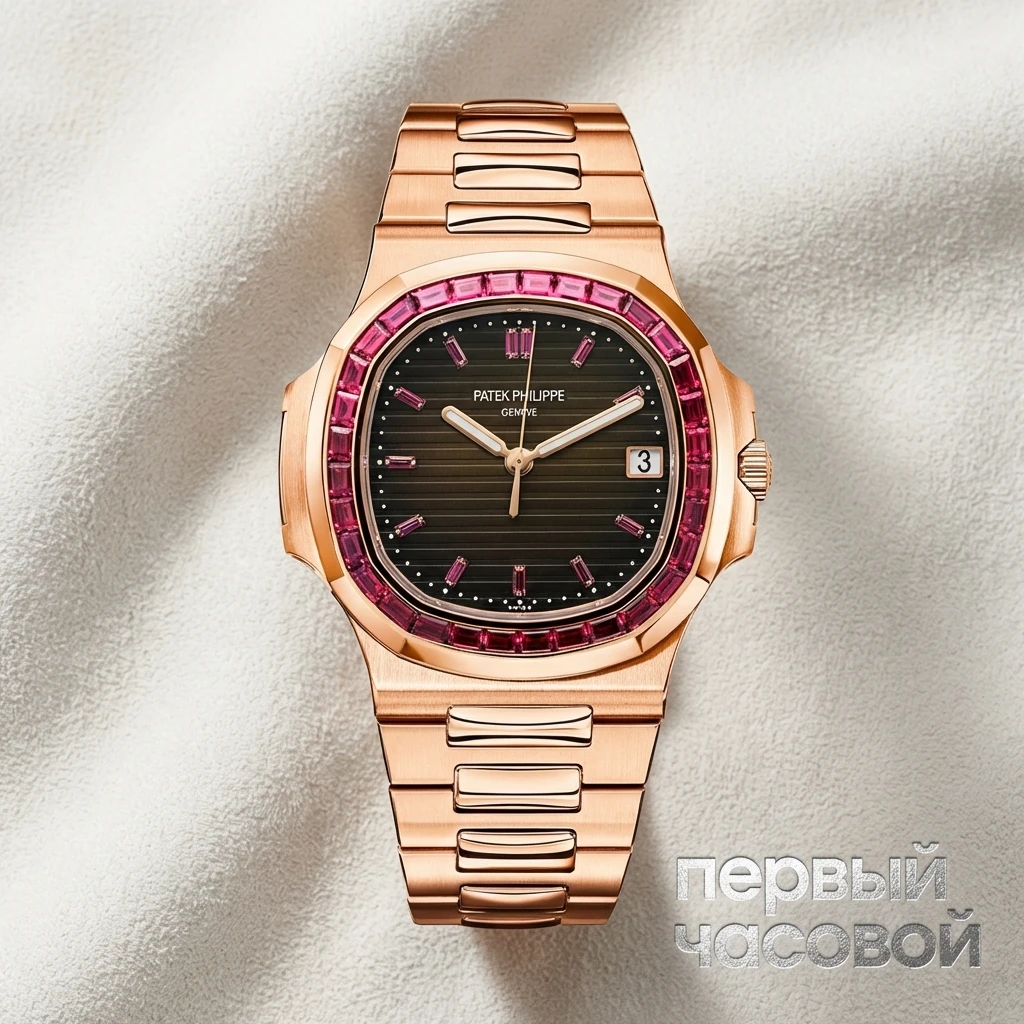 Купить элитные часы Patek Philippe CUSTOM Nautilus Rose Gold Brown Ruby Dial 40mm Ruby Bezel FIX 5723/112R-001: в наличии в Москве!