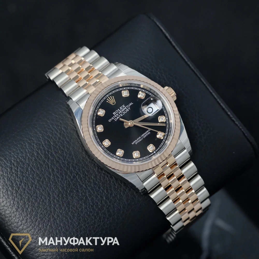 Купить элитные часы Rolex Datejust 36mm Steel and Everose Gold Black Motif Dial Diamonds 126231: в наличии в Москве!