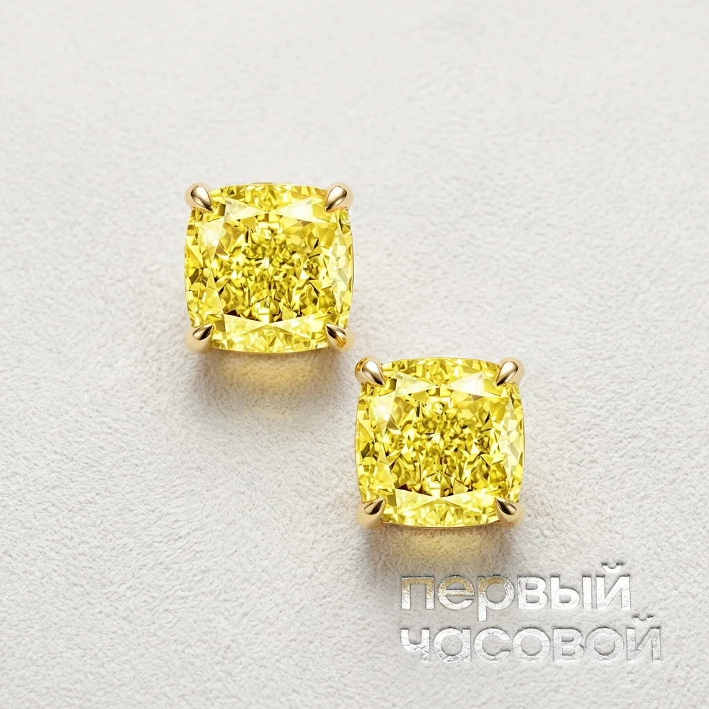 Купить украшение Studio jewelry Серьги 2,00/2,01 ct. Fancy Intense Yellow/VS2 (Cushion Diamonds) : в наличии в Москве!