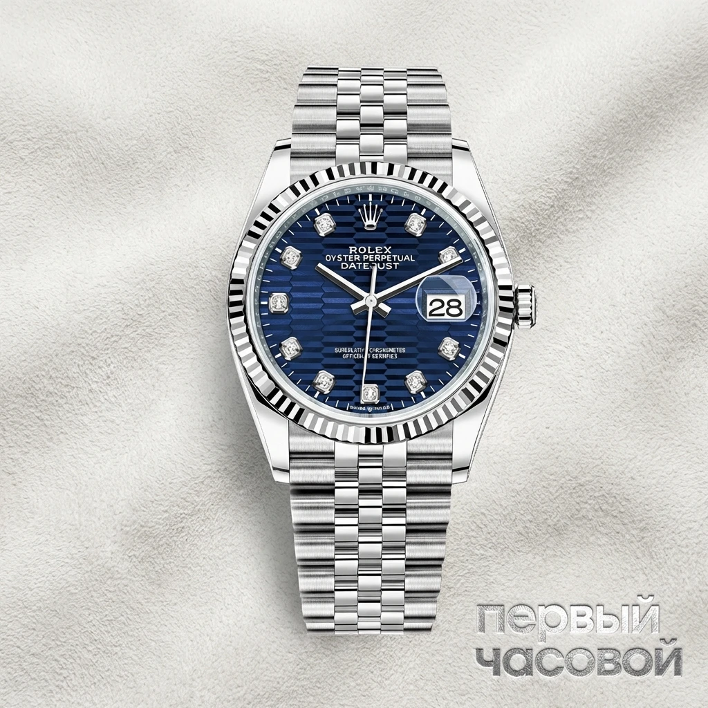 Rolex Datejust 36Mm Steel & White Gold Blue Motif Dial Diamonds 126234